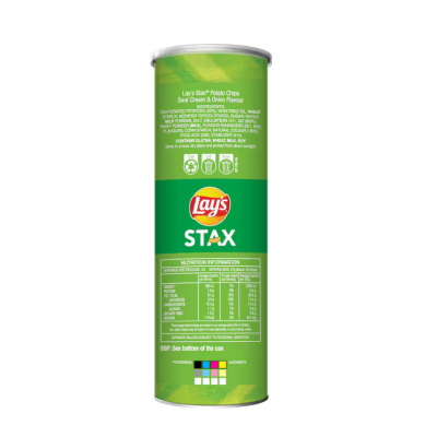 Lay's Stax Sour Cream Onion Potato Chips - Halal 150g x 18 Cans