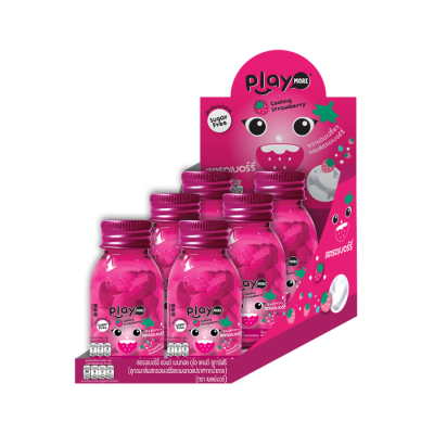 Playmore Strawberry Flavored Mints 22g x 6 Jars x 24 Boxes