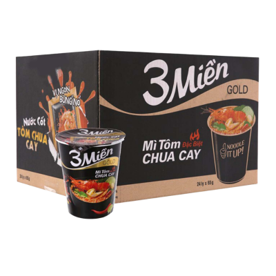 3 Mien Gold Instand Noodle Special Spicy Hot and Sour Shrimp 65g x 24 Cups