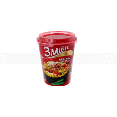 Wholesale 3 Mien Gold Instand Noodle Stewed Beef and Herb 65g x 24 Cups