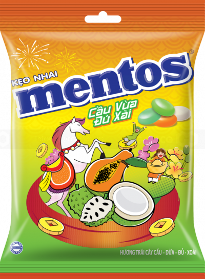 Mentos Chewing Gum Mixed Fruit ( Soursop, Coconut, Papaya, Mango) 224g x 24 Bags