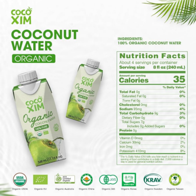 Cocoxim Organic Pure Coconut Water 330ml x 12 Bottles