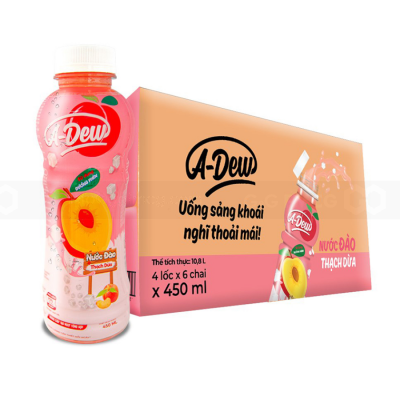 A-Dew Peach Juice Drink With Jelly Coconut 450ml x 24 Bottles