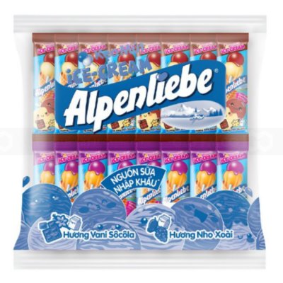 Alpenliebe Lollipop Ice Cream With Vanilla Chocolate, Grape, Mango Flavor 304g (9.5g x 32 Sticks) x 20 Bags