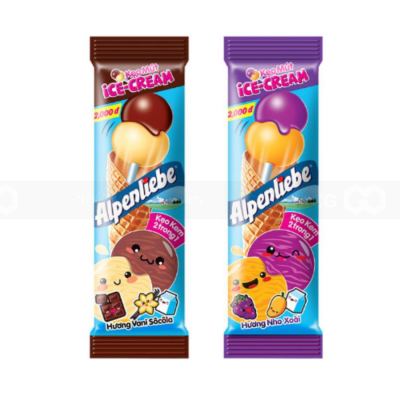 Alpenliebe Lollipop Ice Cream With Vanilla Chocolate, Grape, Mango Flavor 304g (9.5g x 32 Sticks) x 20 Bags
