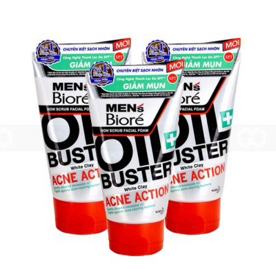 Biore Men’s Non Scrub Facial Foam Oil Buster Acne Action 100g x 48 Tubes