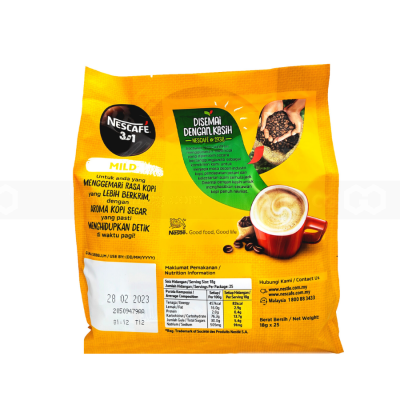 Wholesale Nescafe 3in1 Mild 18gr x 25 sticks x 24 bags