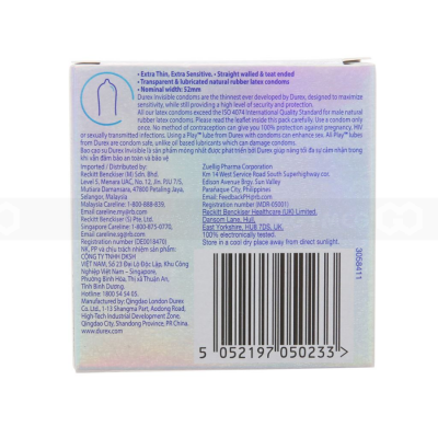Durex Comdom Invisible Extra Thin Extra Sensitive 3 pcs x 288 Boxes