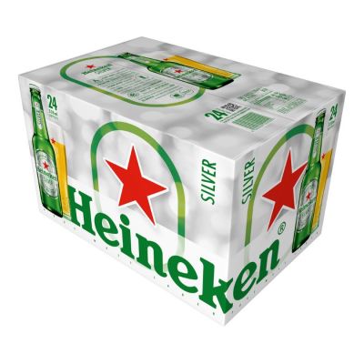 Heineken Alcohol 4% Beer 330ml x 24 Silver Glass Bottles