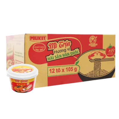 Miliket Mixed Instant Bowl Noodle Korean Seafood 105g x 12 Cups (Halal)