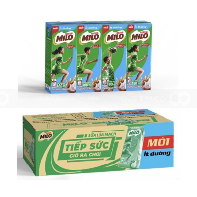 Wholesale Milo Milk Less Sugar 180ml x 4 Boxes x 12 Blocks