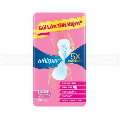 Whisper 5X Ultra Thin Protection 24cm, 20Pcs x 12 Pack