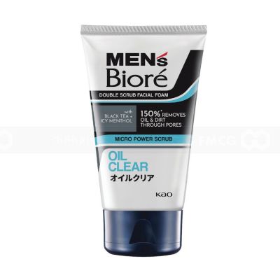 Biore Men's Double Scrub Facial Foam Cool & Oil Clear 100Gr