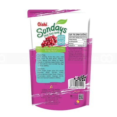 Oishi Sundays Grapes Juice Drink 180ml x 10 Bags
