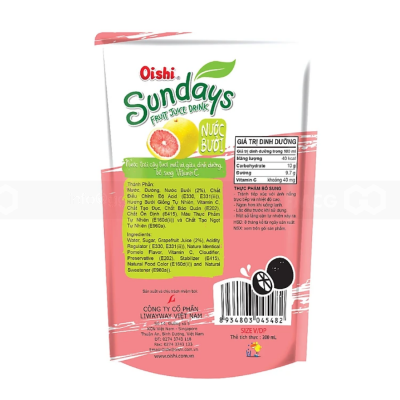 Oishi Sundays Grapefruit Juice Drink 180ml x 10 Bags