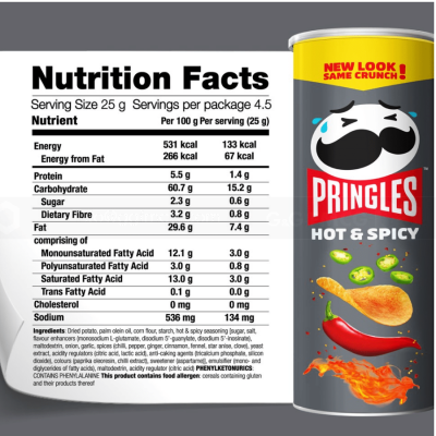 Pringles Potato Crisps Hot & Spicy 102gr x 12 pcs