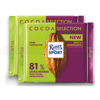 Ritter Sport Dark Chocolate 81% Cocoa 100g x 12 Bars