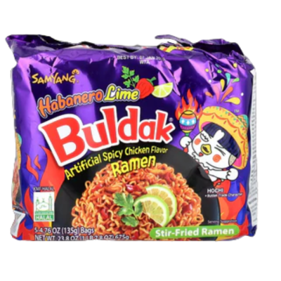 Samyang  Buldak Habanero Lime Hot Chicken Flavor Ramen (Halal)  135g x  5 Pcs x 8 Packs