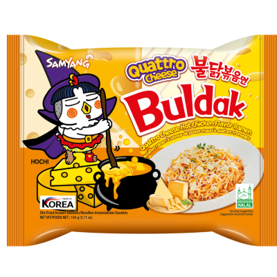 Samyang Buldak  Spicy Chicken With Cheese Quattro (Halal)  145g x  5 Pcs x 8 Packs