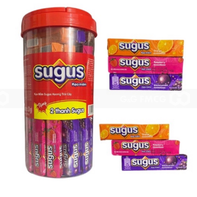 Sugus Mixed Fruit Flavored Chews (Orange, Blackcurrant, Raspberry) 30g x 48 Bars x 12 Cups
