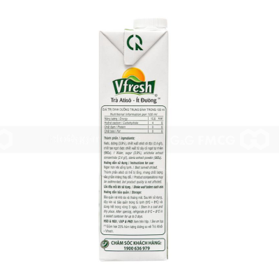 VFresh Green Tea Artichoke Less Sugar 1L x 12 Boxes