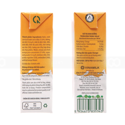 VFresh Milk Orange 180ml x 48 Boxes