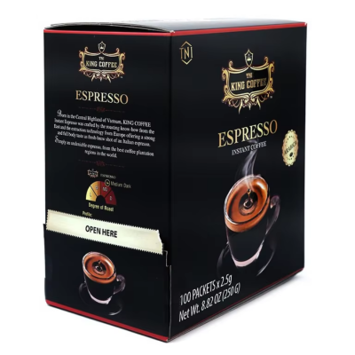 Wholesale King Coffee Espresso Instant Coffee 2.5g x 100 Sticks x 12 Boxes