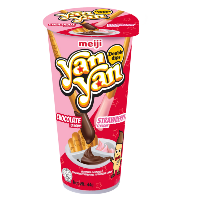 Meiji Yan Yan Double Chocolate and Strawberry Biscuits Snack 44g x 80 Cups
