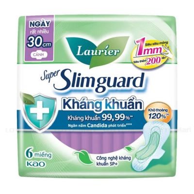 Lauríer Super Slimguard Day Sanitary Antimicrobial Pads 30cm x 6 Piece x 24 Packs