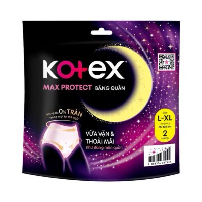 Kotex Night Pants Size L/XL (2 Pieces + 2 Ultra Thin Full Protection 23cm Wings) x 16 Pack