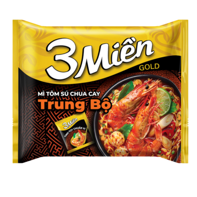 3 Mien Gold Premium Spicy & Sour Shrimp Instant Noodles 75g x 30 Bags (Halal)