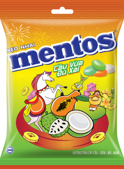 Mentos Chewing Gum Mixed Fruit ( Soursop, Coconut, Papaya, Mango) 224g x 24 Bags