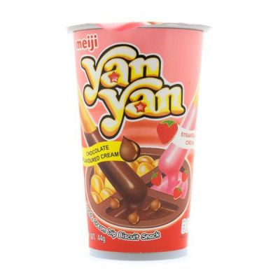 Meiji Yan Yan Double Chocolate and Strawberry Biscuits Snack 44g x 80 Cups