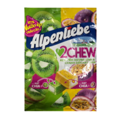 Alpenliebe 2 Chew Kiwi Passion Fruit Chia Seeds 220.5g x 24 Bags