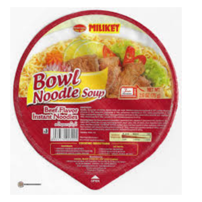 Miliket Spare Rib Instant Bowl Noodle 75g x 12 Cups