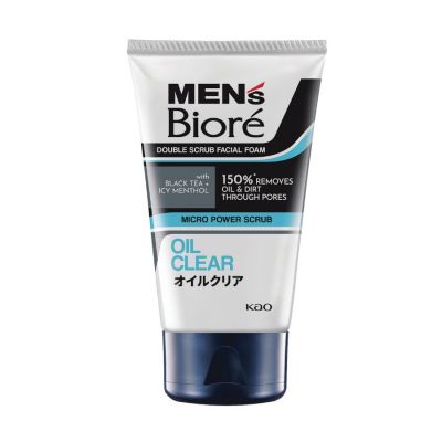 Biore Men's Double Scrub Facial Foam Cool & Oil Clear 100Gr