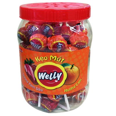 Welly Lollipop Mixed Flavours (Strawberry, Orange, Coke, Guava) 594g (Jar)